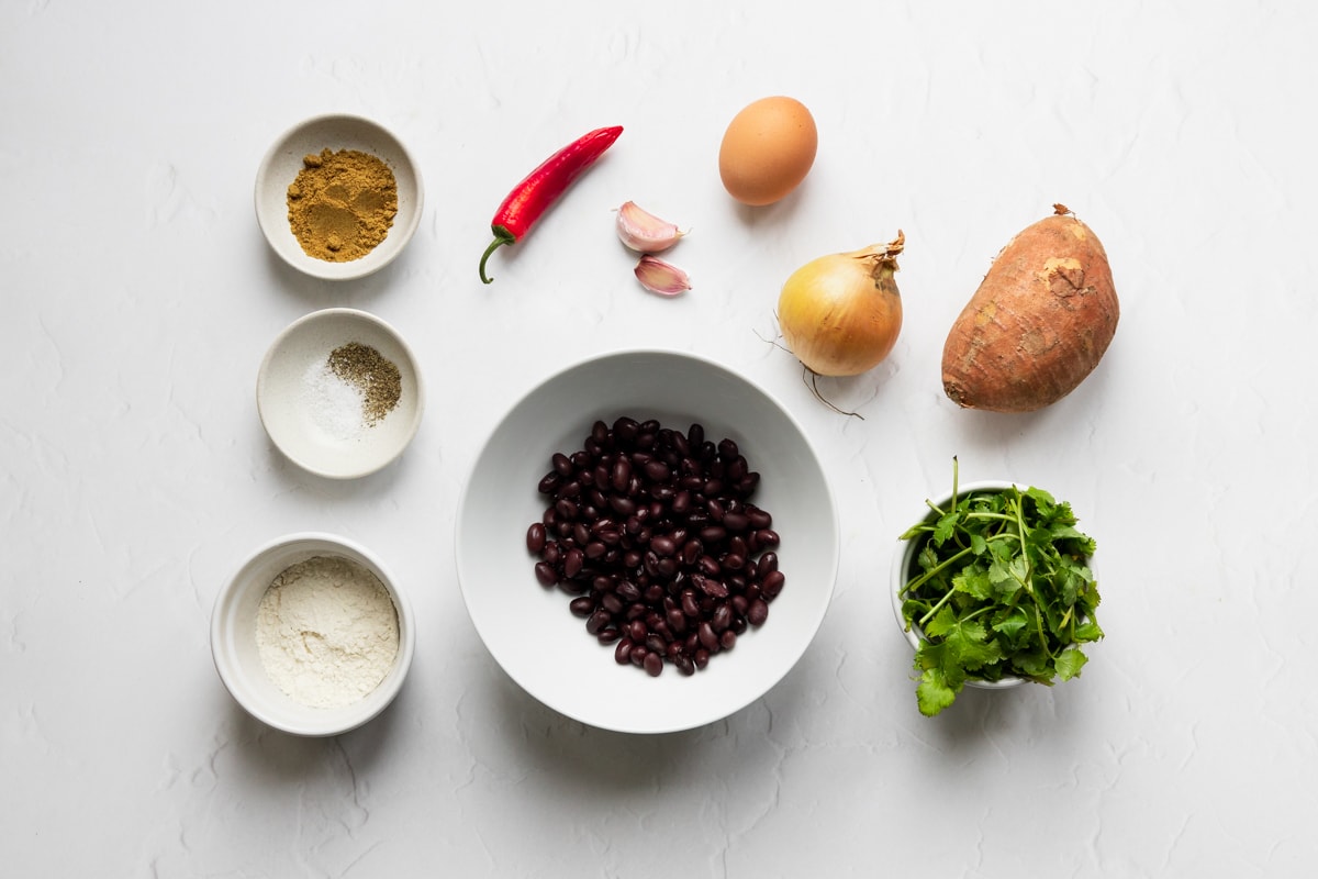 Ingredients for sweet potato and black bean patties