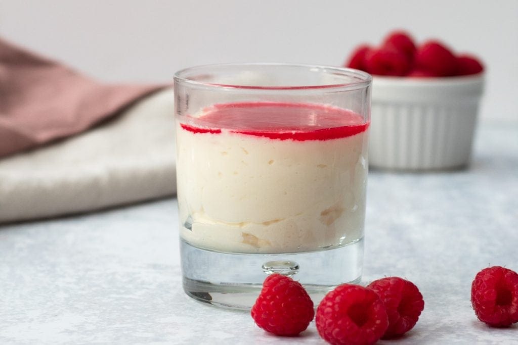 white chocolate mousse and raspberries