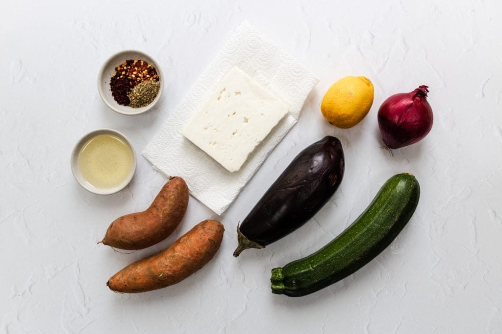 Ingredients for warm roasted vegetable salad 