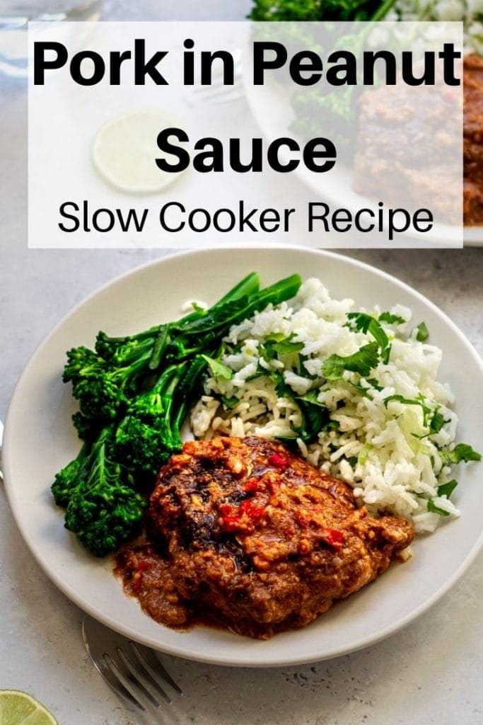 Slow cooker pork in peanut sauce pin image