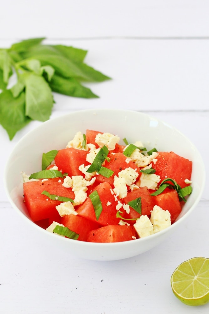 basil watermelon and feta salad