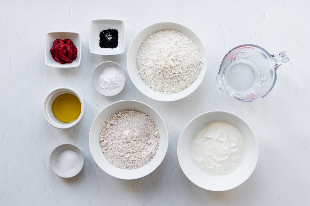 Ingredients for tomato and  nigella seed quick bread