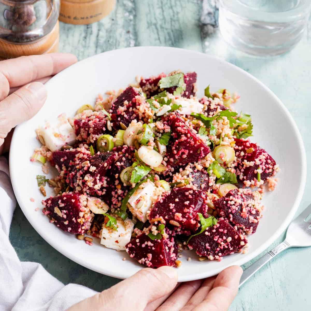 Couscous beetroot and feta salad 