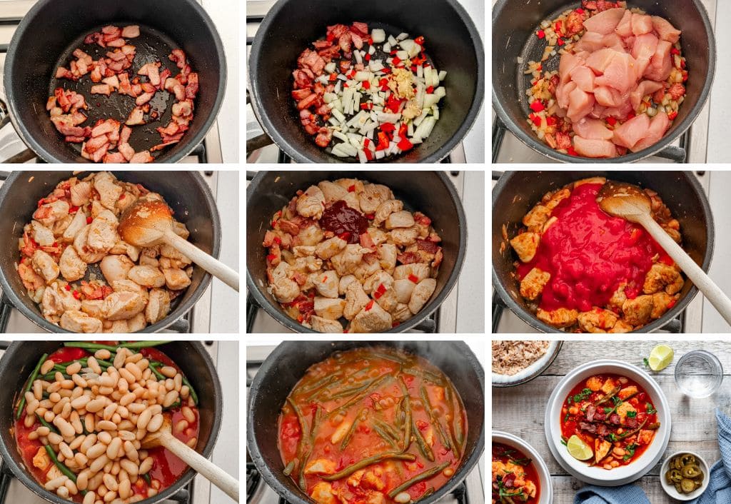 How to make chicken and bacon chilli step by step