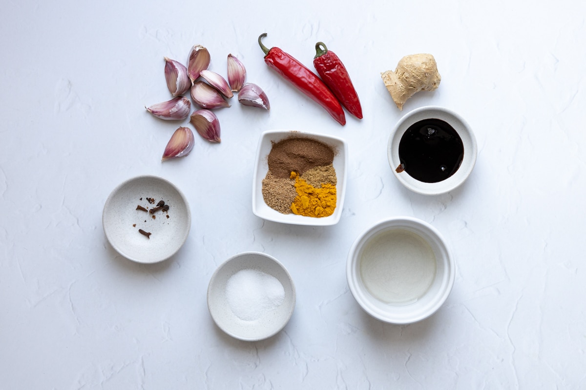 Ingredients for the red goan chicken curry paste