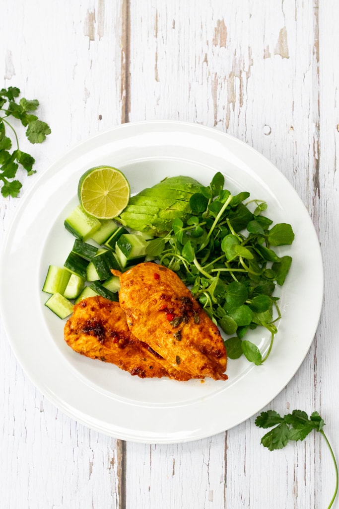 plate of chicken marinated in a smoky chipotle marinade