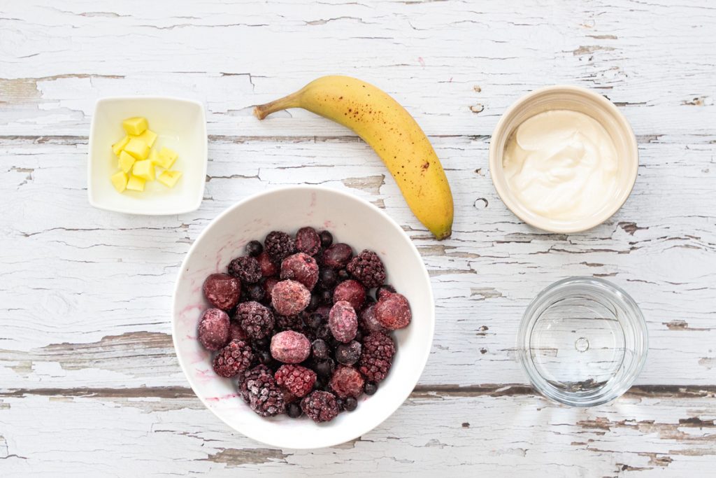 Ingredients for red berry smoothie
