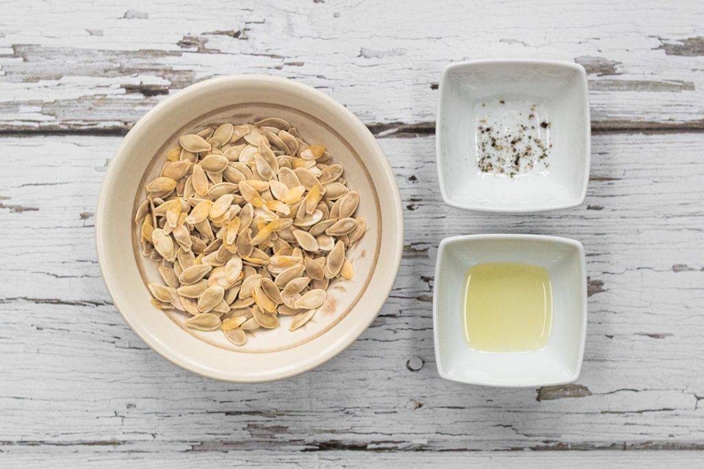 Ingredients for salt and peppr roasted pumpkin seeds