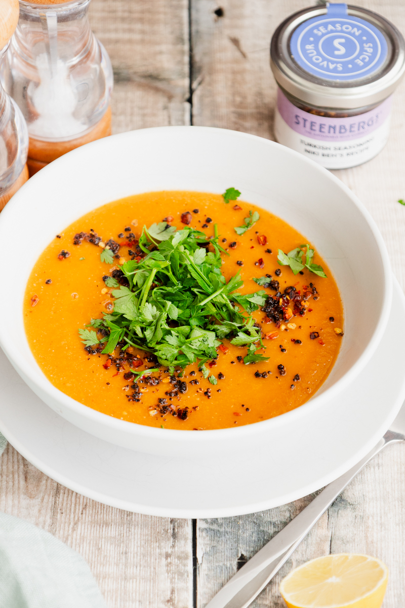 Turkish red lentil soup in a bowl