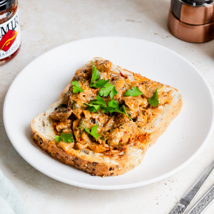 Creamy harissa mushrooms on toast